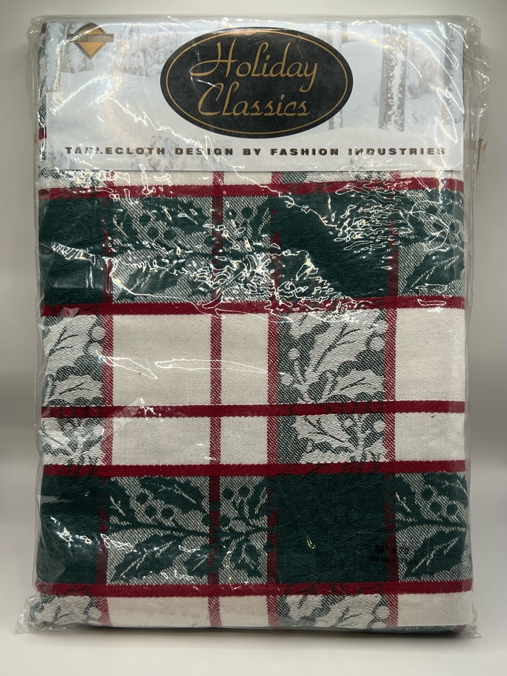 Holiday Classics Cotton Plaid Holly Lane Tablecloth White/Green/Red 52x70 1999